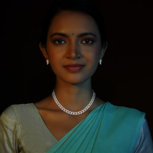 Refulgent White Stone Silver Necklace Set