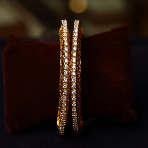 GOLD PLATTED WHITE STONE FITTED BANGLES